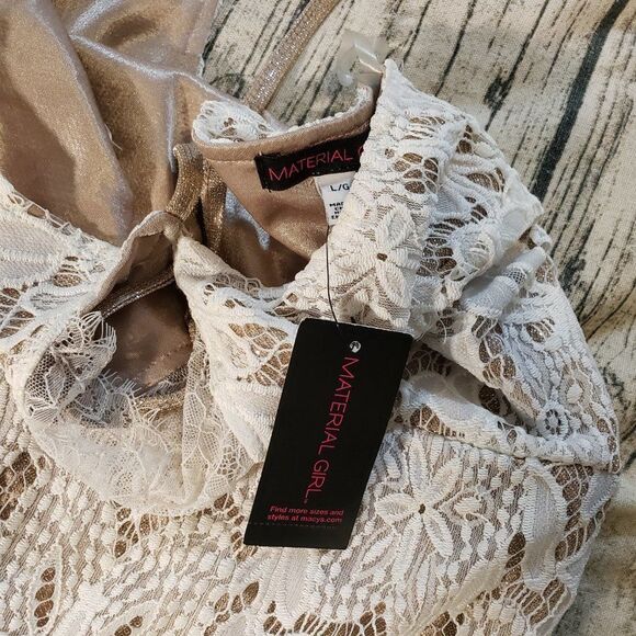 🤑NWT Material Girl Juniors' Ivory Lace Bodycon Dress - Picture 3 of 4